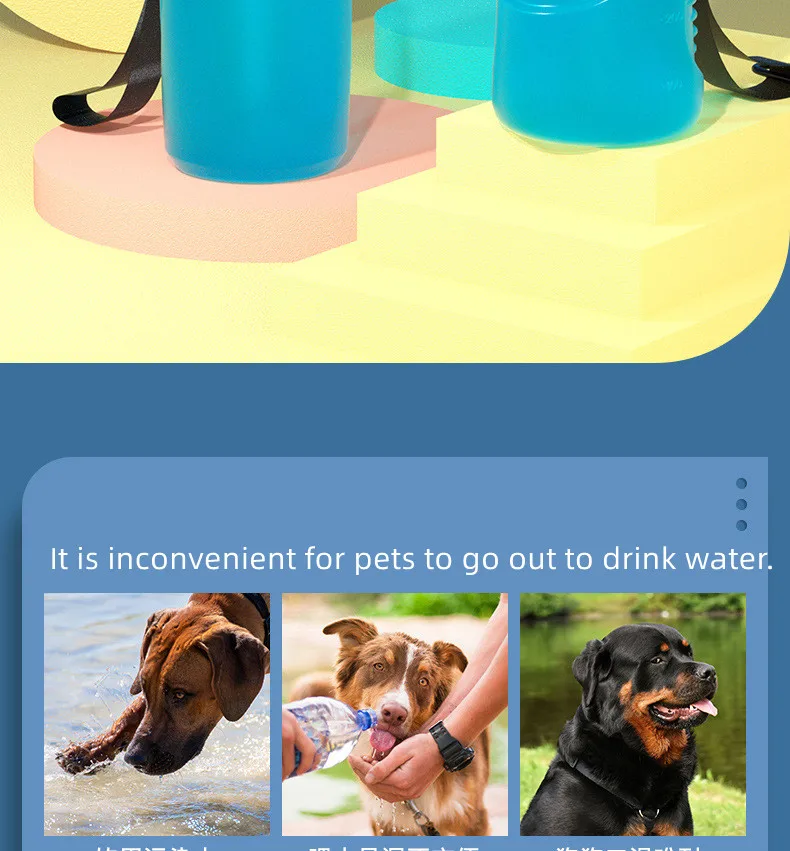 Hot Sales Outdoor Dog Drinker 600ml Pet Water Bottles Portable Dog