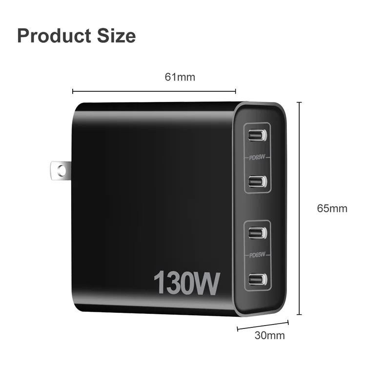 130w 4 Port Pd 3.0 Usb Type C Charger Fast Charging Station Double 65w