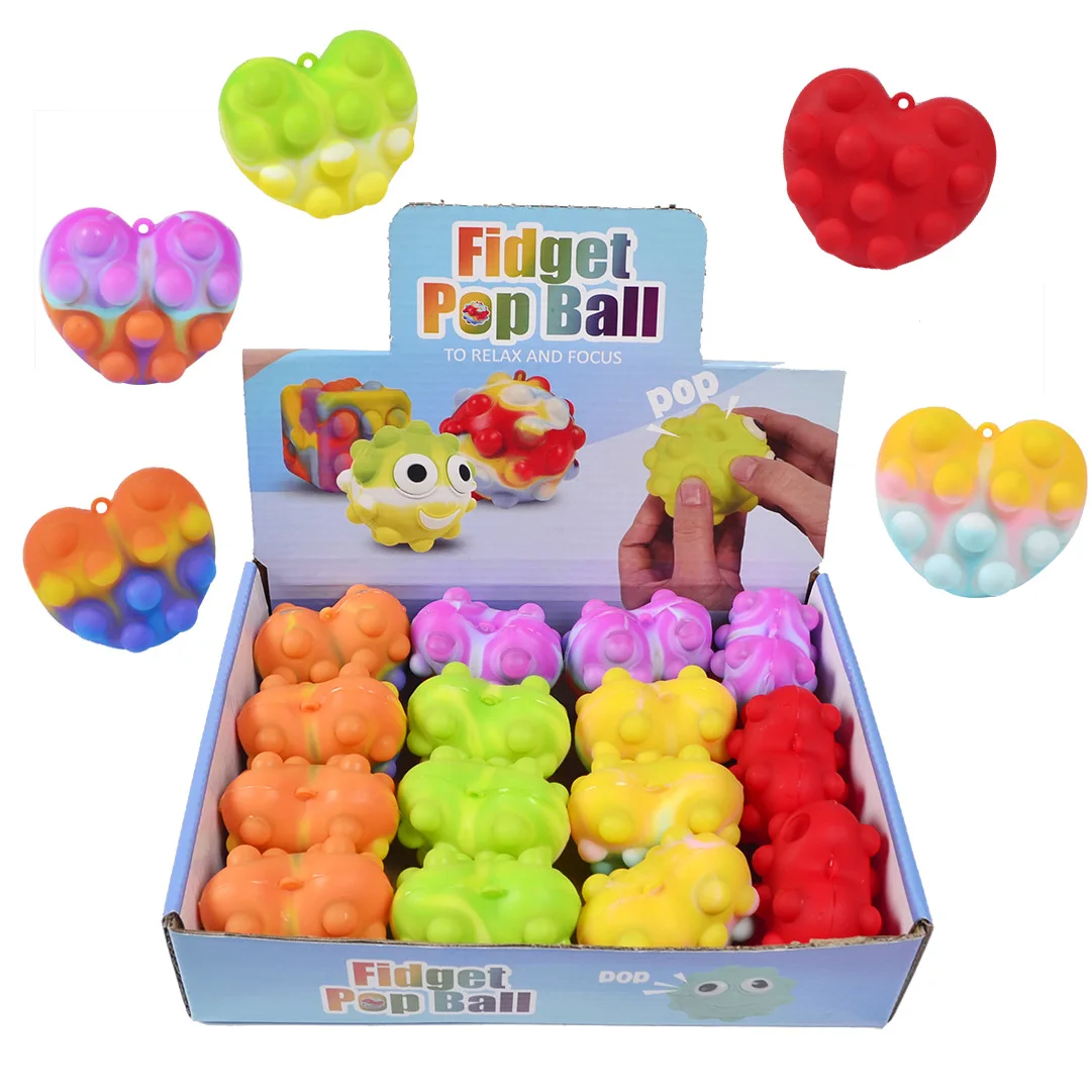Factory Colorful Silicone Heart Fidget Sensory Bubble Popit Kawaii Decompression Squeeze Funny Toys for Kids Fashion Style
