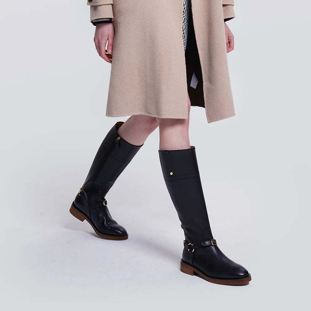 Flat Leather Thigh High Boots Over The Knee High Heel Boots Online