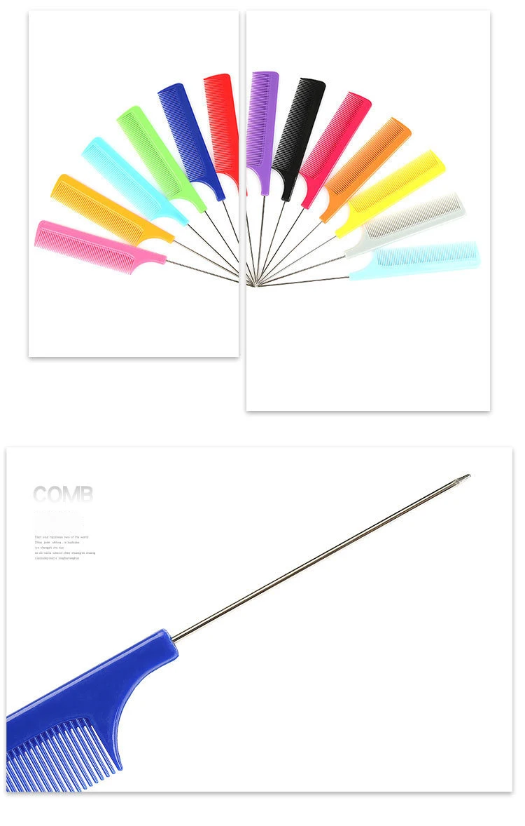 Factory Direct Sale Antistatic Plastic Rat Tail Comb Multicolor Hair Parting Comb Custom Logo Braiding Comb