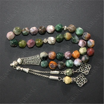 Natural Indian Agate 10mm Beads With Sliver Accessories Islamic Prayer Beads Muslim Tasbih Islamique Misbaha Handmade