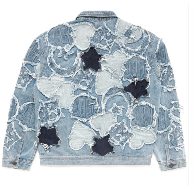DiZNEW Wholesale Customized Printing Vintage Washed Jacket Blue and White Plus Size Coat Pure Cotton High Quality Jacket