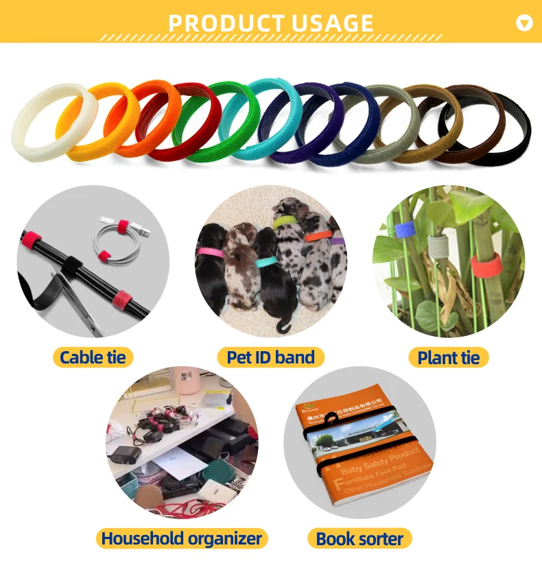 High Quality Custom Logo Colorful Cable Ties Plastic Hook and Loop Cable Ties Magnetic Cable Management