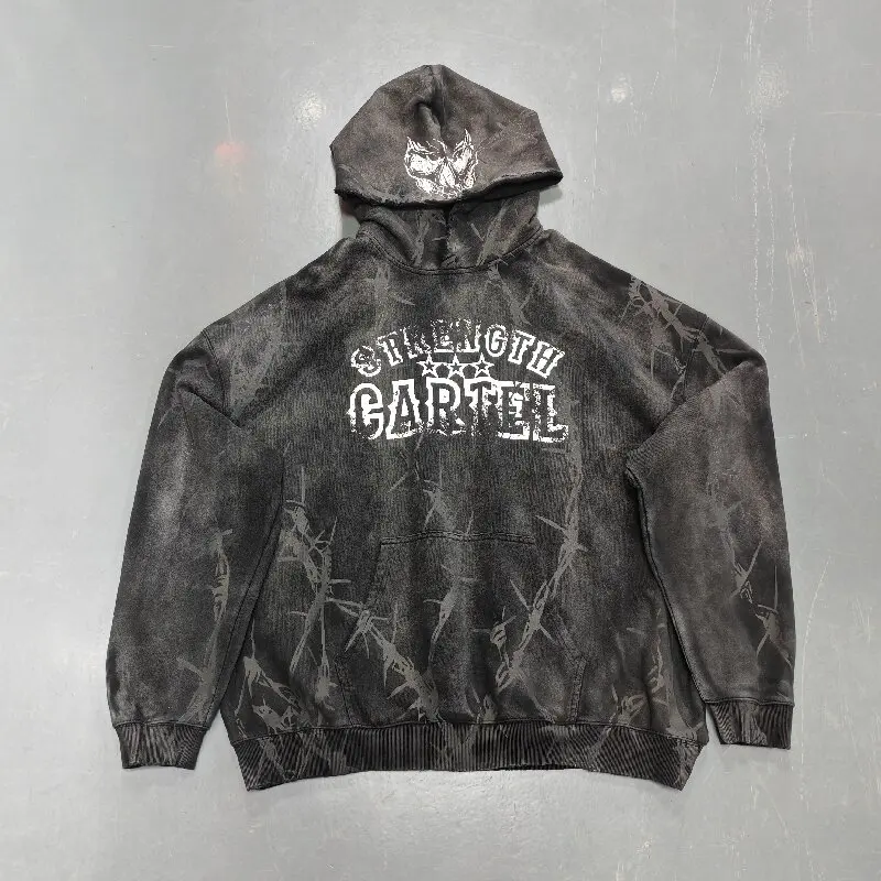 Custom logo Cotton Heavyweight Men's Knitted Oversized Casual Knitted Pullover Streetwear Print Hoodie Manufacturers gallery 6