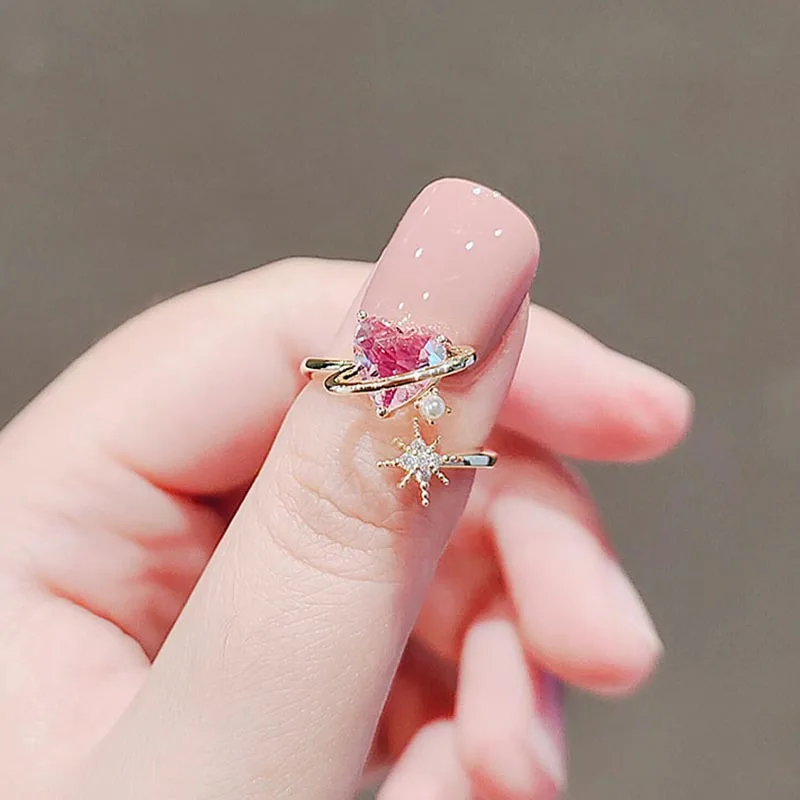 Trendy Pink Love Opening Ring – Exquisite Korean Design