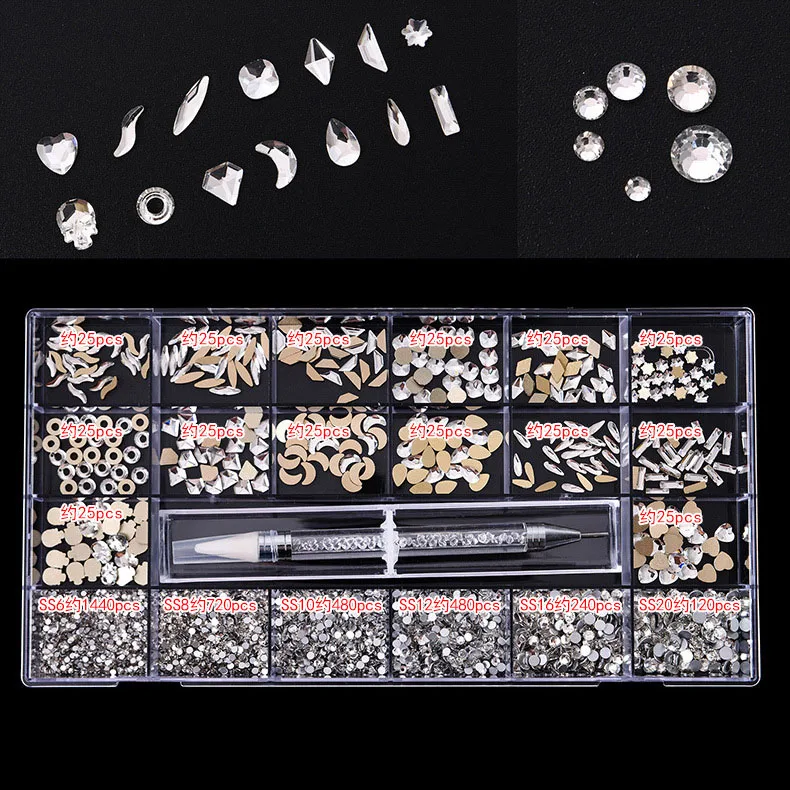 3830Pcs Crystal AB Nails Art Rhinestone Tool Set Mixed Flatback Gemstone for Nails supplier