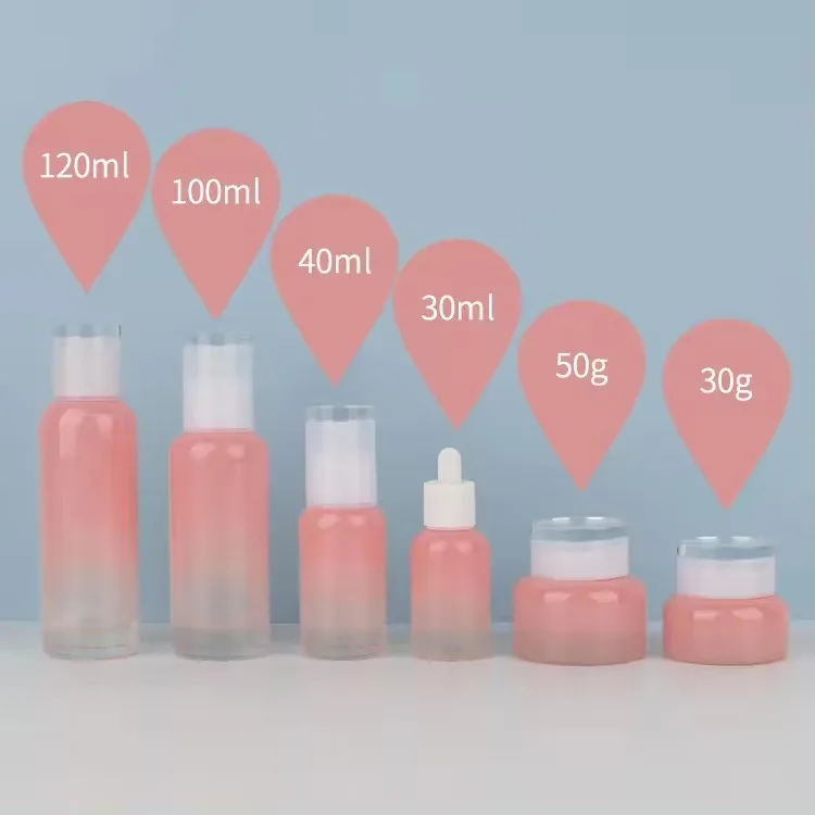 Cosmetic glass bottle 30g50g30ml40ml100ml120ml  glass container hot sale cosmetic set skincare packaging set manufacture