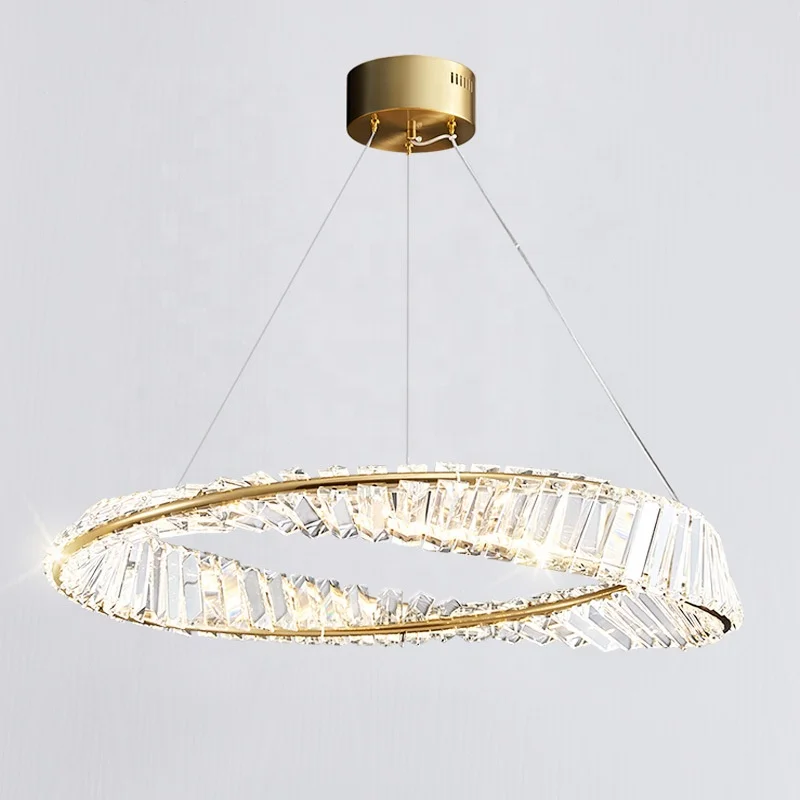 Modern Luxury Crystal Chandelier Ceiling Hanging Lamp Gold Simple Round Chandelier Light LED Pendant Light for Hotel Living Room