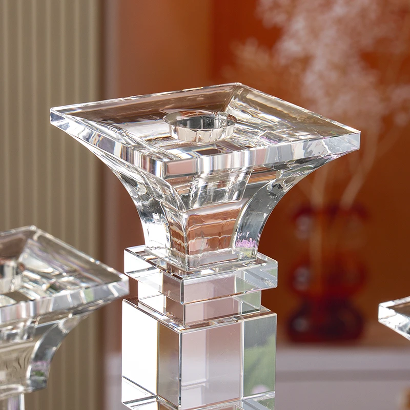 Small Bridge Glass High Long Handle Five Arm Glass Candle Holder Wedding Center Home Decoration Crystal Candlestick