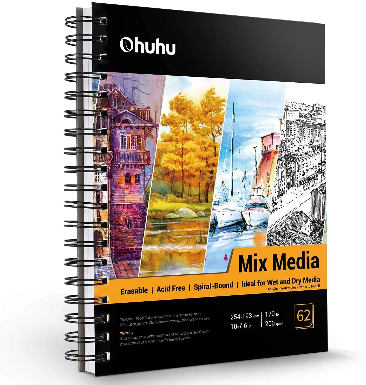 Ohuhu 9×12 Glue-Bound Watercolor Paper Pad for Acrylic 2 Pack Watercolor Paper Watercolor 140 Lb / 300 GSM Heavyweight Paper 36 Sheets Pencil Painting 