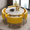 Stone-like pattern table+4 white and yellow leather chairs