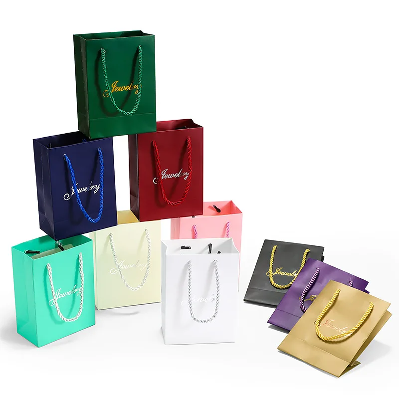 Custom Logo Printed Luxury Paper Gift Shopping Jewelry Packaging Paper Bags  With Handles