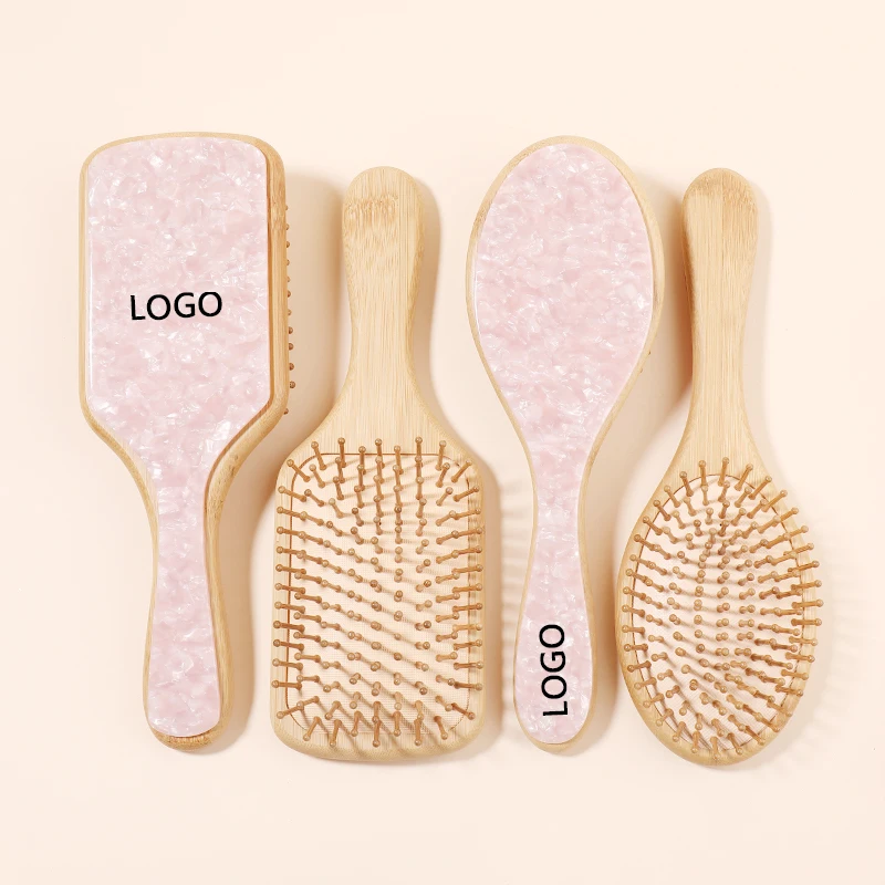 MiDairy CUSTOM LOGO Hair Brush and Comb Natural Bamboo Air Bag Wooden Acetate Accessories Hairbrush Soft Goat Bristles Custom