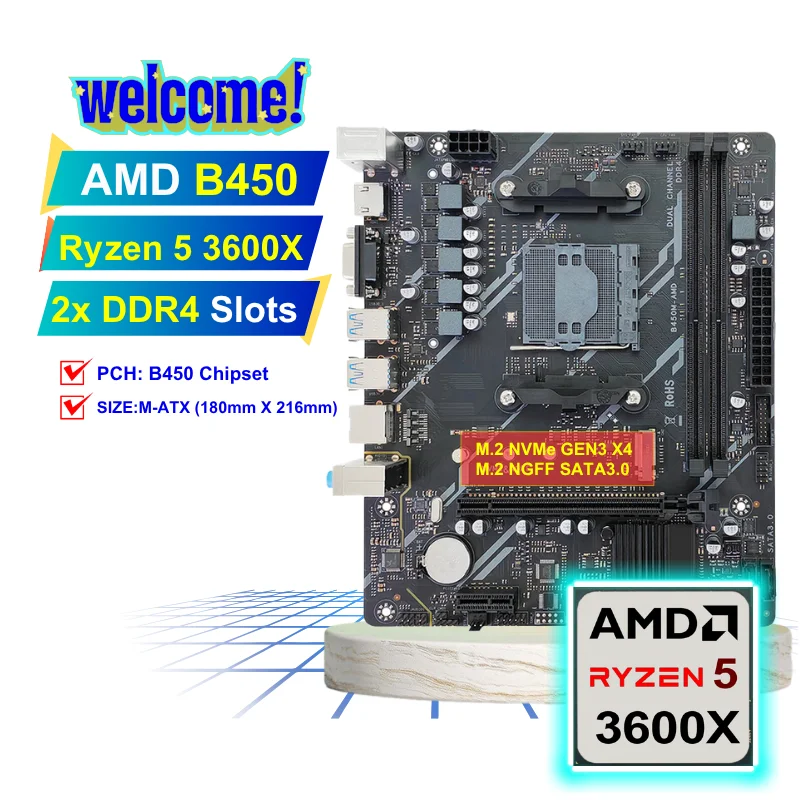 PANDL NEW B450 Mainboard Combo CPU AMD Ryzen 5 3600X Supports XMP