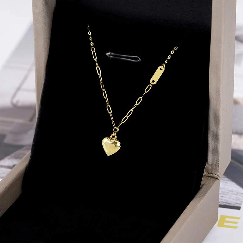 AU750 Custom 10k 14k 18k Solid Gold Link Chain Necklace with Heart