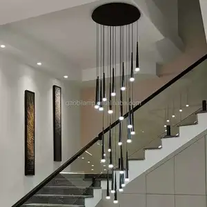 Contemporary LED Long Staircase Chandelier for Villas Adjustable High Ceiling Design Warm White Light Aluminum Material Middle