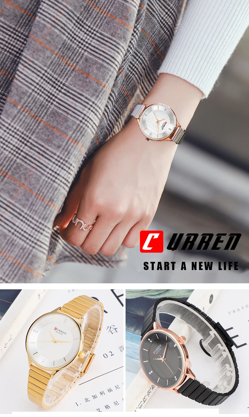 CURREN 9041 Ladies Quartz Watch Ultra thin Waterproof Rose Gold Stainless Steel montre femme