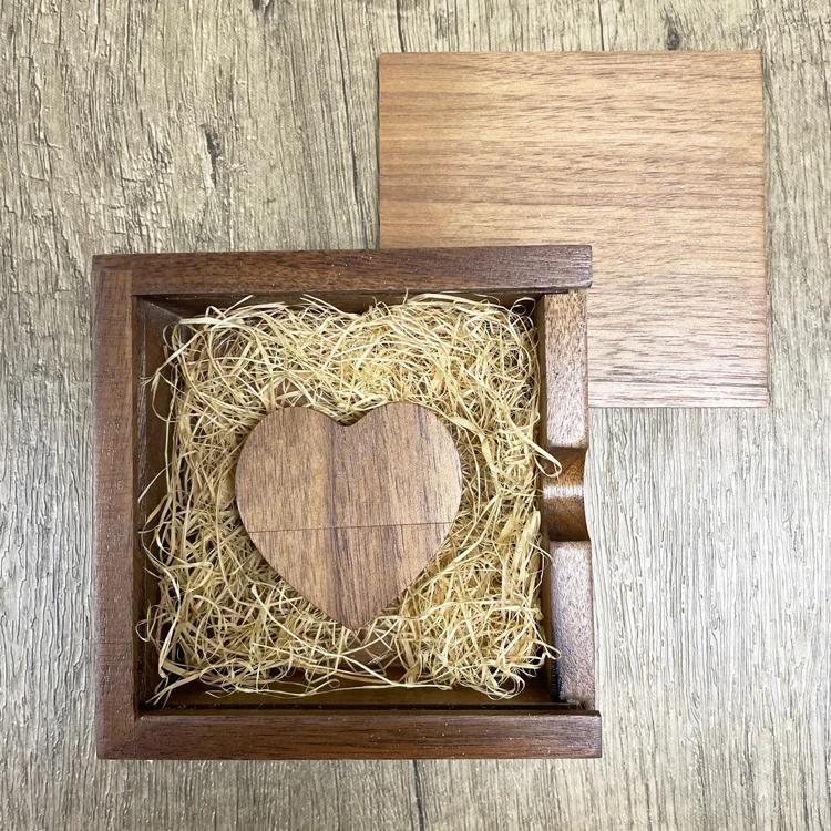 Photography Wedding Gift USB 3.0 Wooden Heart USB Flash Drive Gift Box Pen Drive 4GB 8GB 16GB 32GB 64GB Memory Stick with Logo - ANKUX.COM