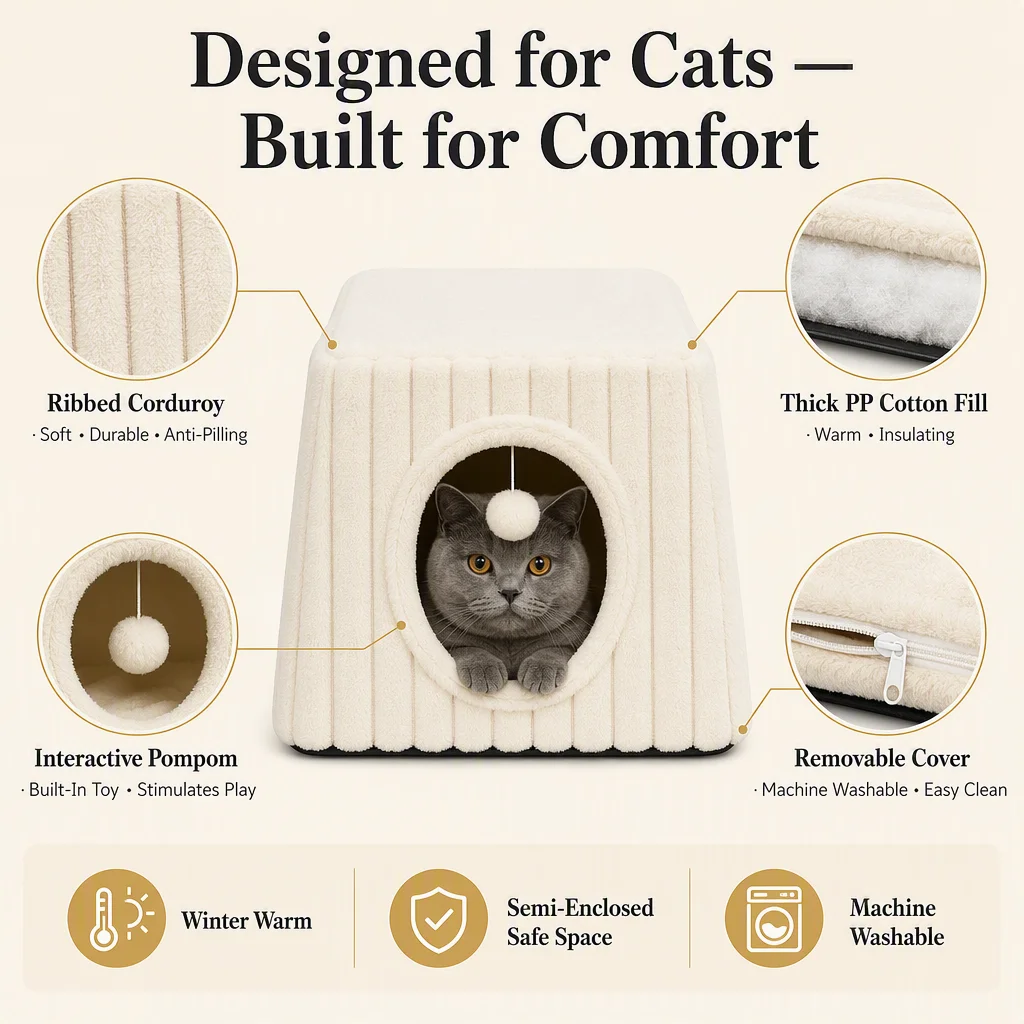 Corduroy Cat House Semi Enclosed Plush — Product details 6