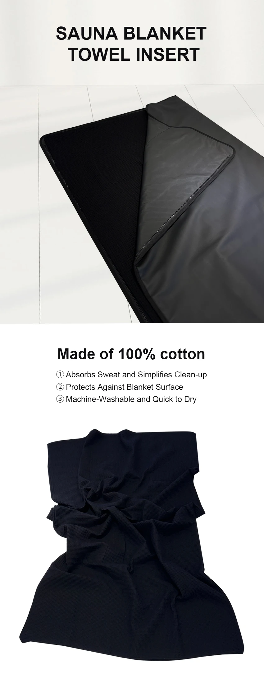 Custom Soft Breathable 100% Cotton Weave Waffle Sauna Blanket Towel Insert for Sauna Blanket for Spa