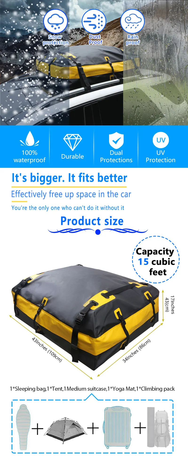 Custom Logo OEM Cargo Box Roof Waterproof Luggage Carry Universal Car Roof Cargo Bag