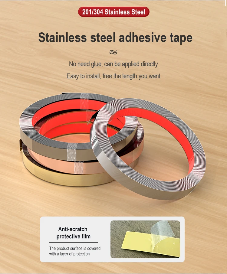 Easy to use stainless steel stair parts edge trim Strip Self Adhesive Gold Lines Trim Strips For Wall Decoration factory