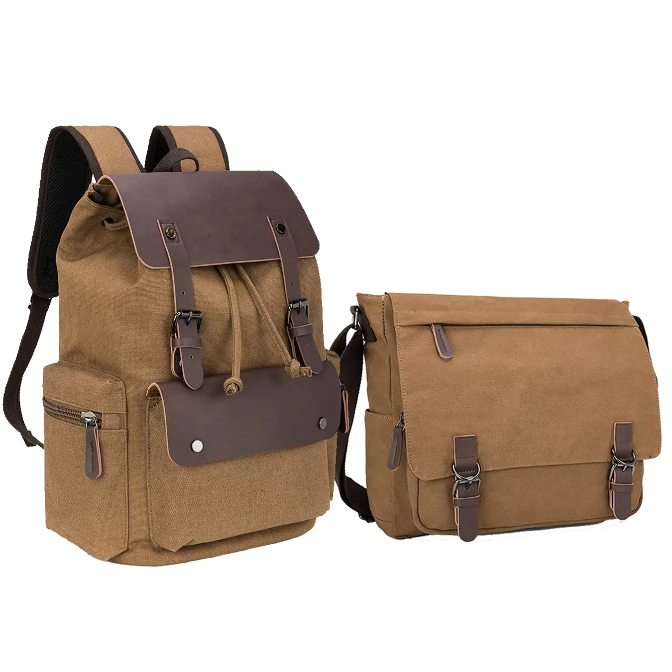 New Trendy Custom Vintage Canvas Bag Set Student School Laptop Bags Men's Travel Backpack Bags