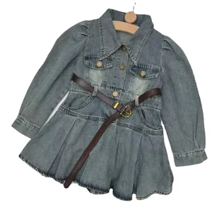 2026 Spring Autumn Kids Dress Clothing Long Sleeve Lapel Vintage Casual Denim Dresses Children Clothes for Girls