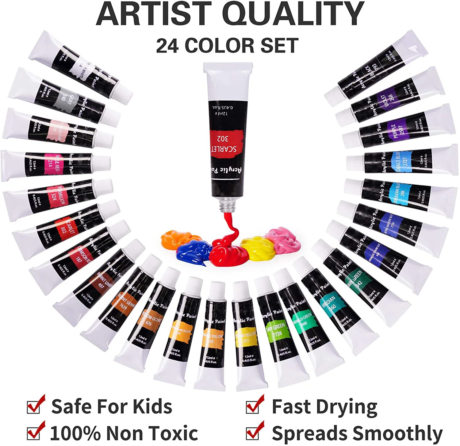 Acrylic Paint 24 Color Paint with 3 Brushes Vivid Paint Pigment for Art