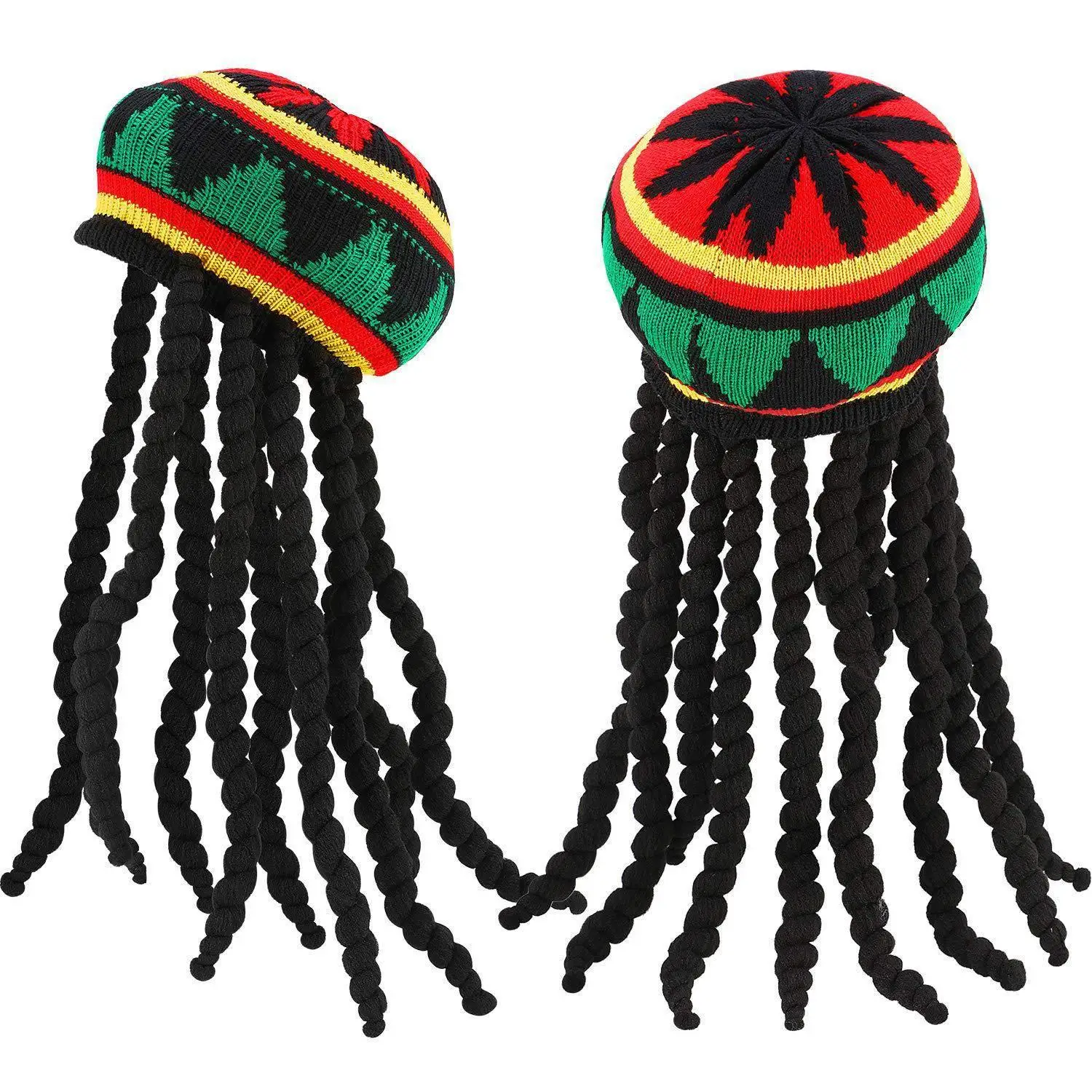 4914 Unisex Rasta Wig Braids Hat Knitted Jamaican Beanie Cap Amazon.com: Unisex Jamaica Reggae Hat Rainbow Stripes  main image 2