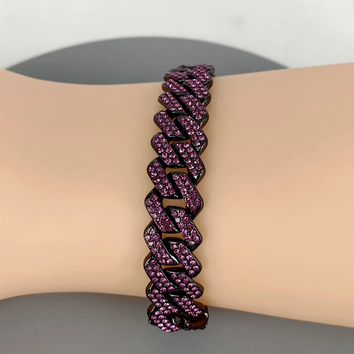 【BLACKPURPLE】Square Crystal Cuban Chain Bracelet Woman PURPLE G-LINK BRACELET – Giantto