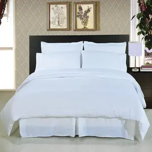 Wholesale 100% Cotton Simple Hotel Bedding Set Custom Soft Breathable Percale 200TC Flat Bed Sheet Pillowcase Duvet Cover