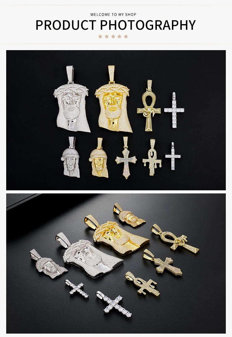High quality hip hop men jewelry custom 925 silver jesus cross ice out chain necklace vvs mossanite moissanite diamond pendant