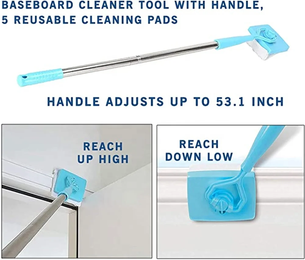 Baseboard Cleaner Tool With Handle Adjustable Baseboard Cleaning Mop