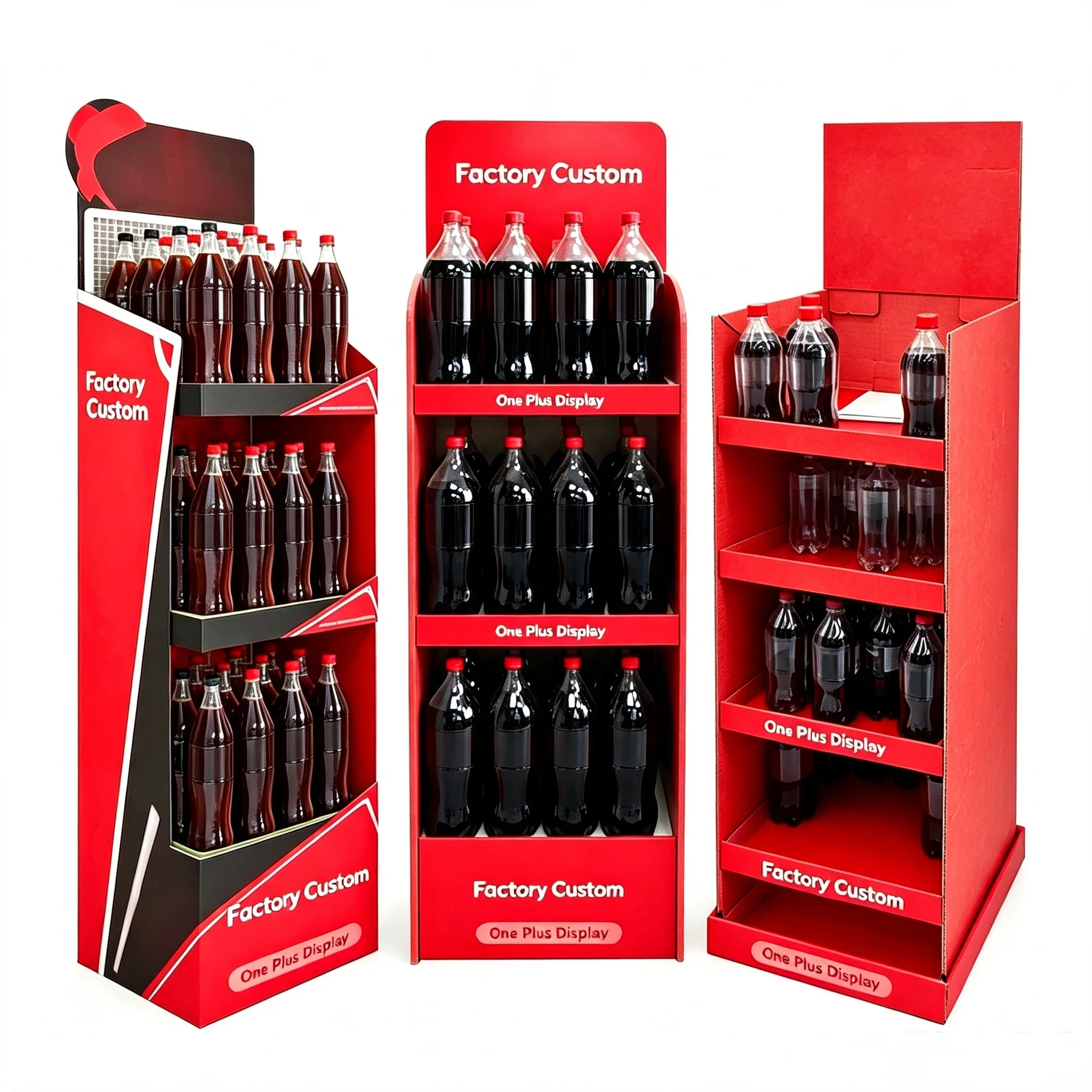 Customized 3-Tier Pop up Cardboard Beverage Display Stand Retail Floor Paper Rack for Soda Coke Beer Bottle Sale