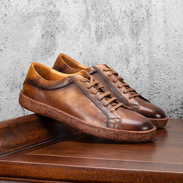 2024 Spring New Men's Casual Leather Shoes Breathable Low-Top Lace-Up Trendy Sports Shoes for Autumn