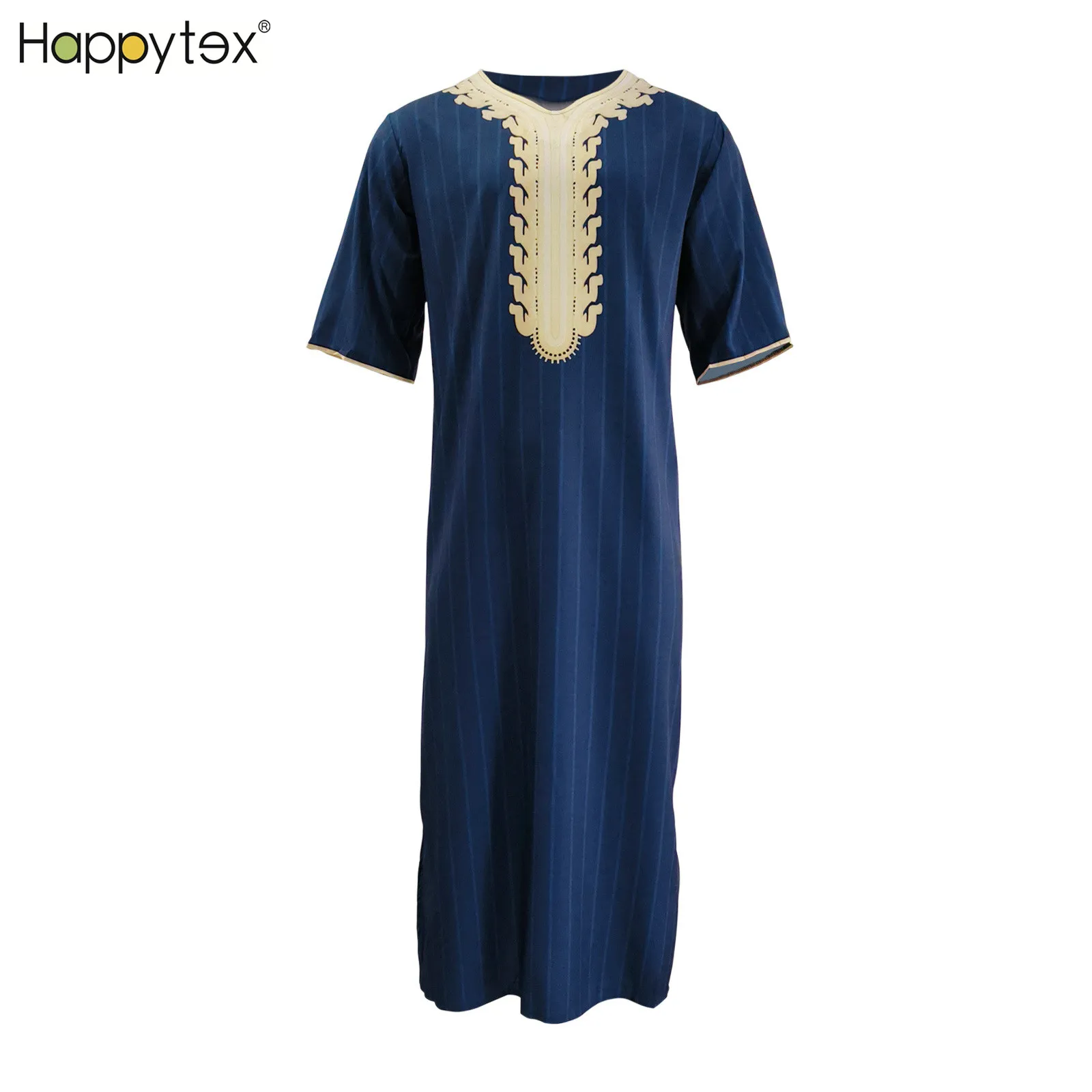 High Quality Printing V Neck Islamic Ethnic Clothes Saudi Arabia Traditional Muslim Dress Men With Printing for Summer Outdoor