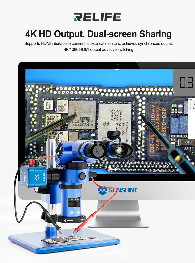 RELIFE MC2 Multimètre multifonction Caméra 4K Microscope Caméra industrielle 4K HDMI Double écran Interface C Mesure