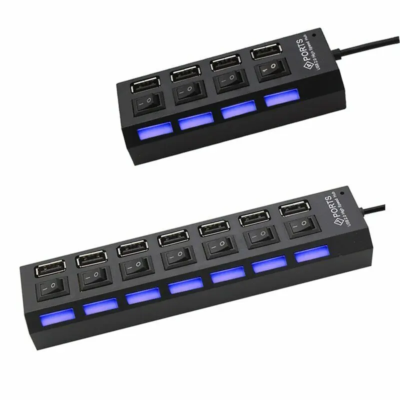 Hub USB 2.0 Blanc 4 Ports Avec Interrupteurs Et LED - Neuf, Pour étendre Les Connexions PC