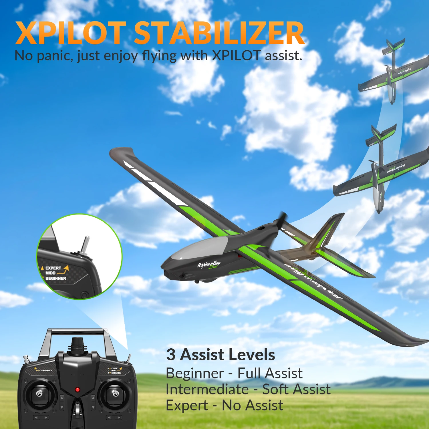 VOLANTEXRC RTF Fixed-Wing Remote Control Foam Stunt Plane Toy 60cm Electric RC Glider Airplane Model(761-2S))