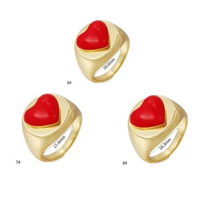 Custom Women's Stainless Steel 18K Gold Plated Heart Enamel Ring Trendy Designer Jewelry for Wedding Engagement Gift