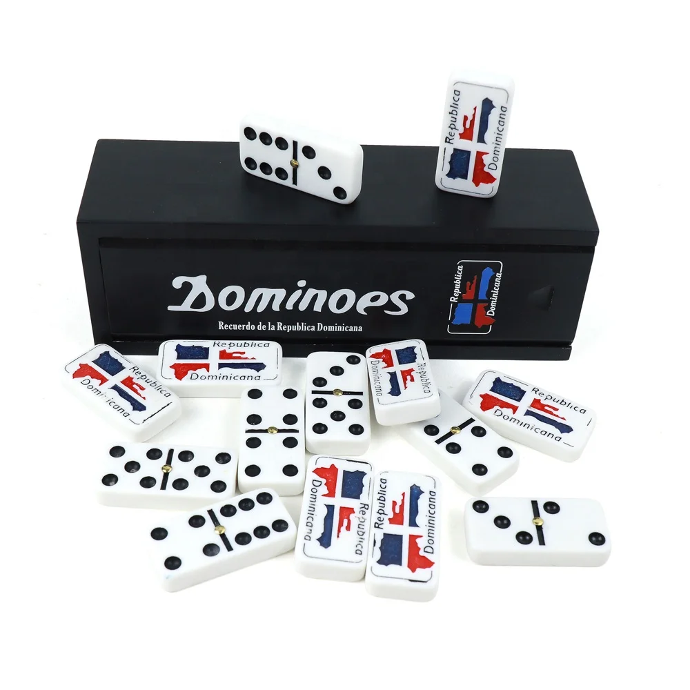 Set Domino Doppio 6 Personalizzato - Tema Pesca Basso E Bandiera USA - Blu O Rosso - Fatto In USA