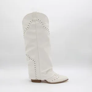 BUSY GIRL HQ1118 Women Boots Knee High Sexy Martin Boots with Rivets Chunky Pointed Toe Hot Girl Boots High Heels for Women