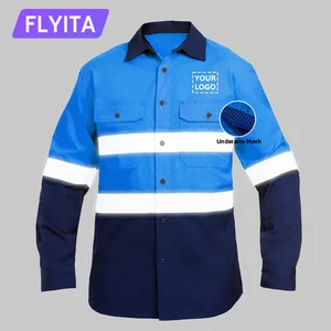 Cotton Worker Uniform Traffic Mining Construction Workwear Hi Vis Reflective Safety Work Clothes High Visibility Shirt With Mesh