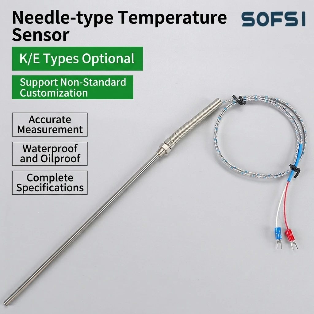 SOFSI Probe Type Thermocouple Threaded Stainless Steel Temperature Probe OEM/ODM Industrial K/E/PT100 Temperature Sensor