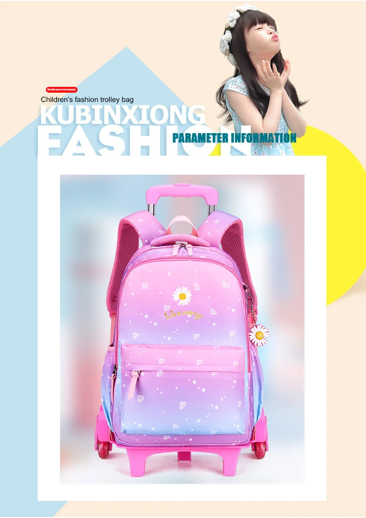 Trolley School Bag Oem Student Kids School Backpack Detachable Trolley