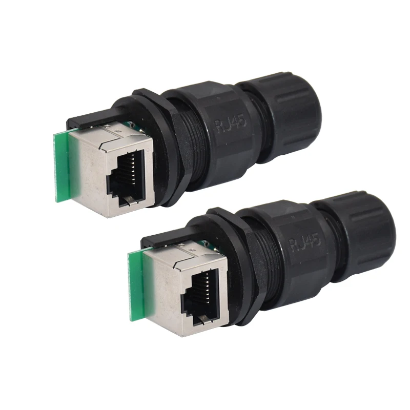 Panel mount right angle rj45 socket IP68 with cable rj45 waterproof connector