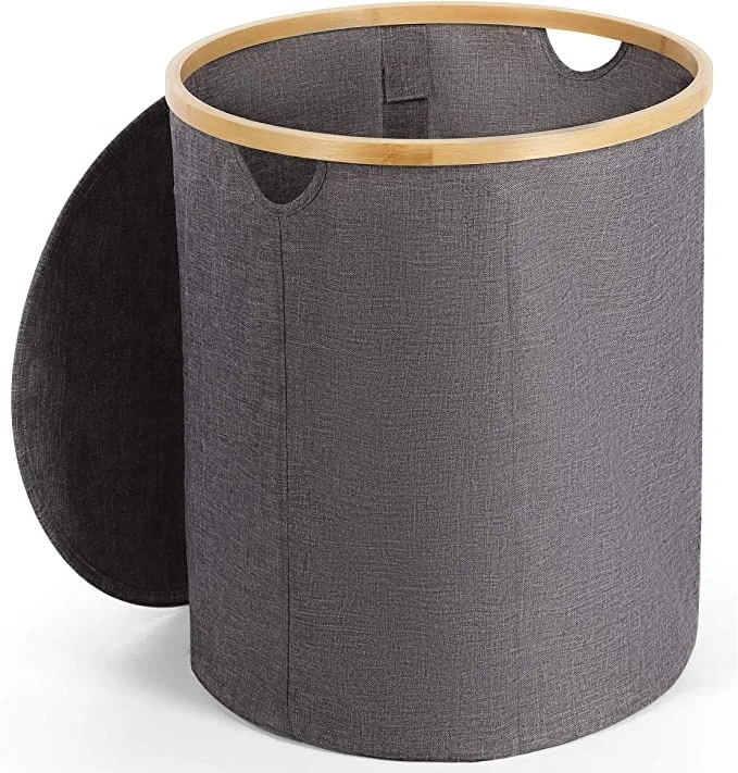 Concise Foldable Home Storage Bamboo Polyester Cotton Hemp Round Stool Round Laundry Basket