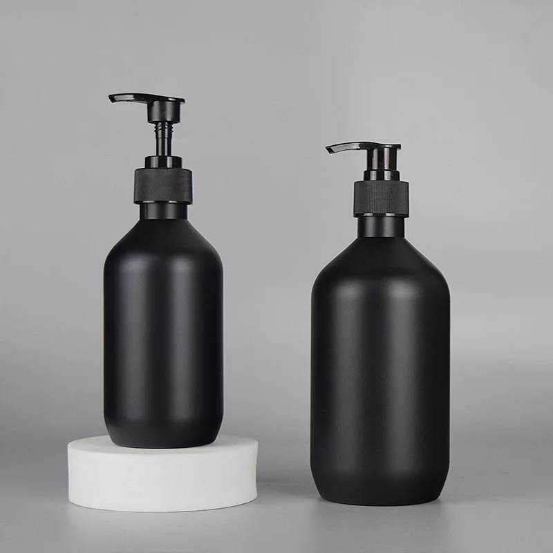 Custom Luxury Matte Black Frosted PET Plastic Pump Bottle Shampoo Bottle Cosmetic Packaging